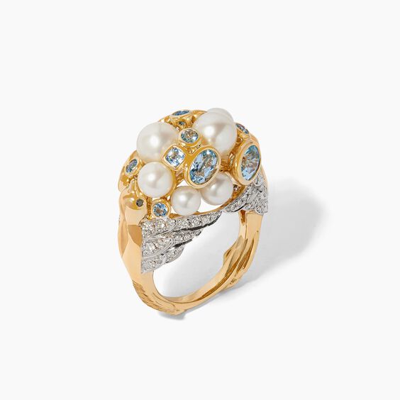 18ct Gold Pearl Diamond Lovebirds Ring